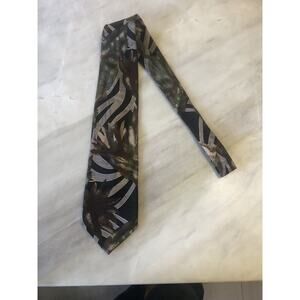 Vintage Pierre Balmain Tie Paris Black Green Geometric Palm Print Extra Long